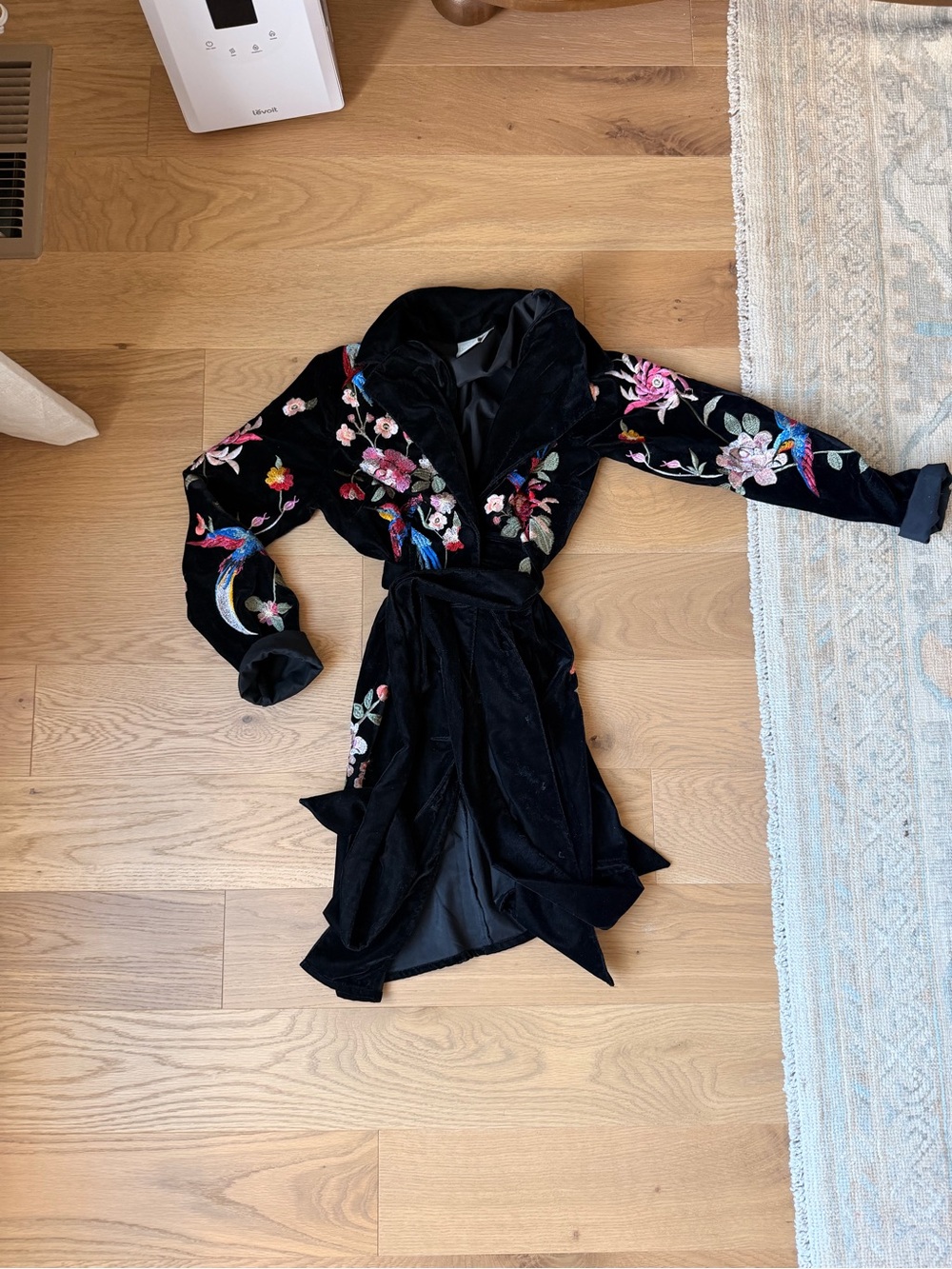 ASOS Black Velvet Floral Embroidered Wrap Dress